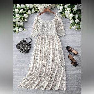 NWT size2/3x  Mulvari (carried by SHEIN) White Polka Dot Smocked Midi Dress -